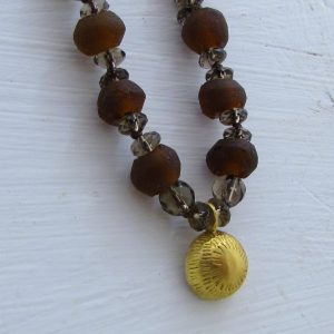 Smoky Topaz beads necklace with 22k gold pendant