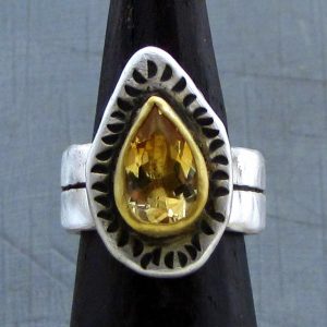 22k gold ring with silver and rustic Citrine