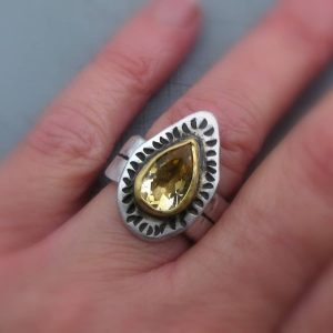 22k gold ring with silver and rustic Citrine