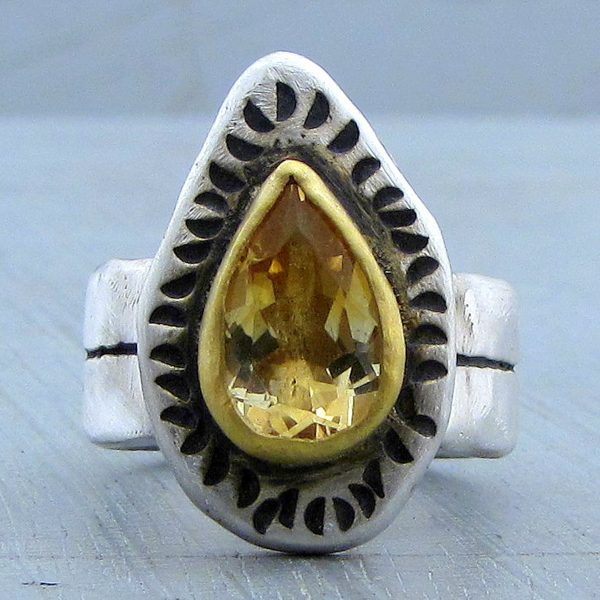 22k gold ring with silver and rustic Citrine