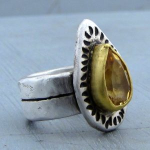 22k gold ring with silver and rustic Citrine