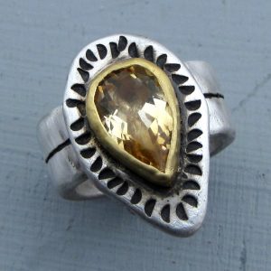 22k gold ring with silver and rustic Citrine