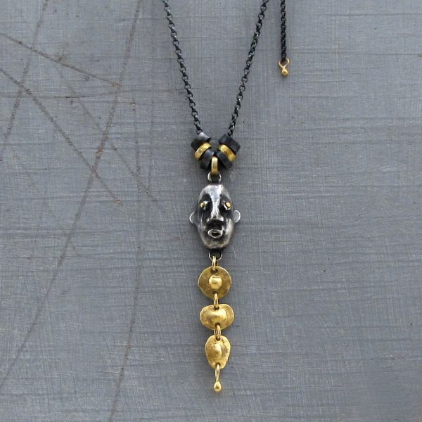 Artisan silver Face and 22k gold pendant necklace