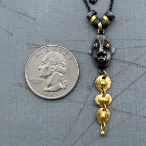 Artisan silver Face and 22k gold pendant necklace