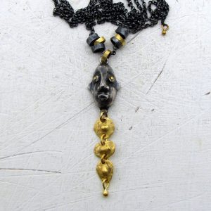 Artisan silver Face and 22k gold pendant necklace