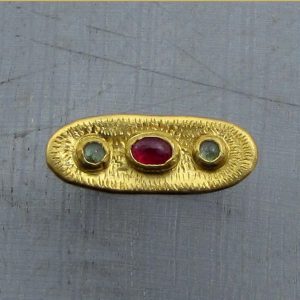 24k gold & silver pink Sapphire and Tourmaline ring