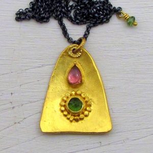 Solid 24k gold & silver Tourmaline pendant necklace