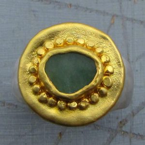 Aventurine 24k solid gold signet ring