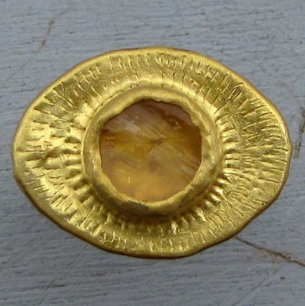 Oval rough Citrine eye 24k ancient gold ring