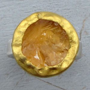 Rough yellow Citrine 24k Gold ring