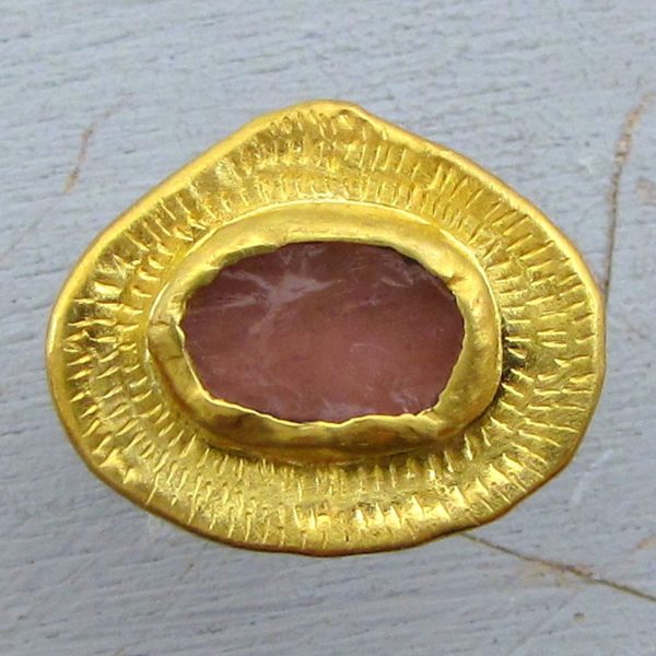 Rough Rose Quartz 24k gold signet ring