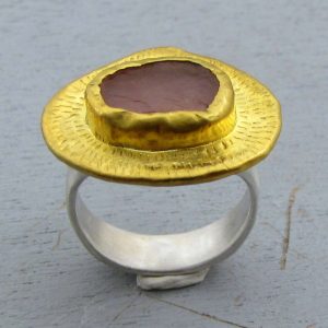 Rough Rose Quartz 24k gold ring