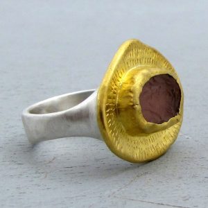 Rough Rose Quartz 24k gold ring