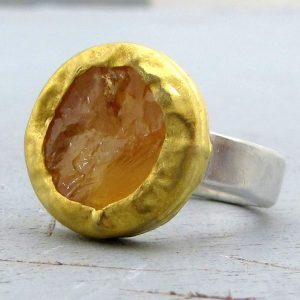 Rough yellow Citrine 24k Gold ring