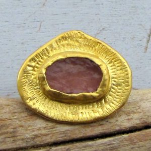 Rough Rose Quartz 24k gold ring