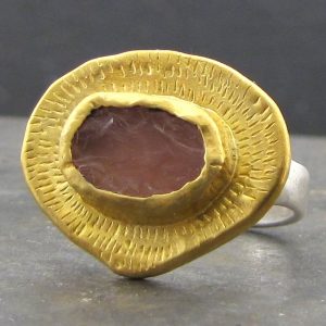 Rough Rose Quartz 24k gold ring