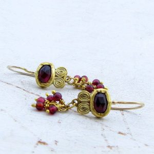 Dangle Garnet 22k gold earrings