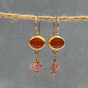 Carnelian & Tourmaline dangle 22 karat gold earrings