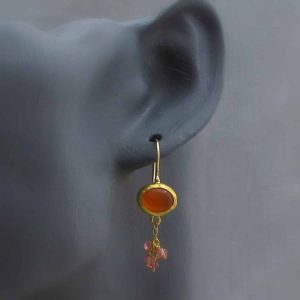 Carnelian & Tourmaline dangle 22 karat gold earrings