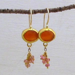 Carnelian & Tourmaline dangle 22 karat gold earrings