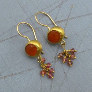 Carnelian & Tourmaline dangle 22 karat gold earrings