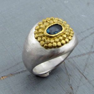 Blue Topaz 24 karat gold ring