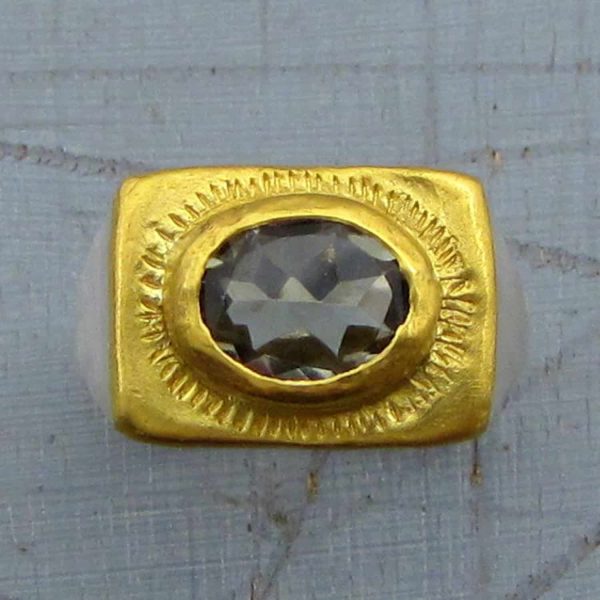 Green Amethyst 24k gold signet ring