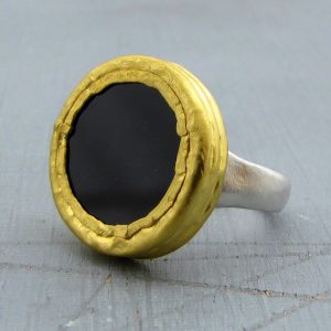 24k solid gold & silver Onyx ring