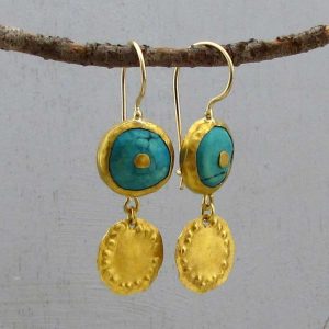 Solid 24k gold Turquoise earrings