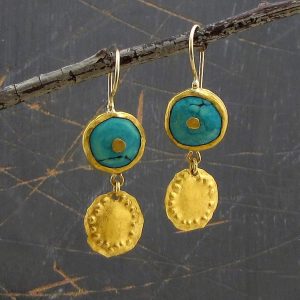 Solid 24k gold Turquoise earrings