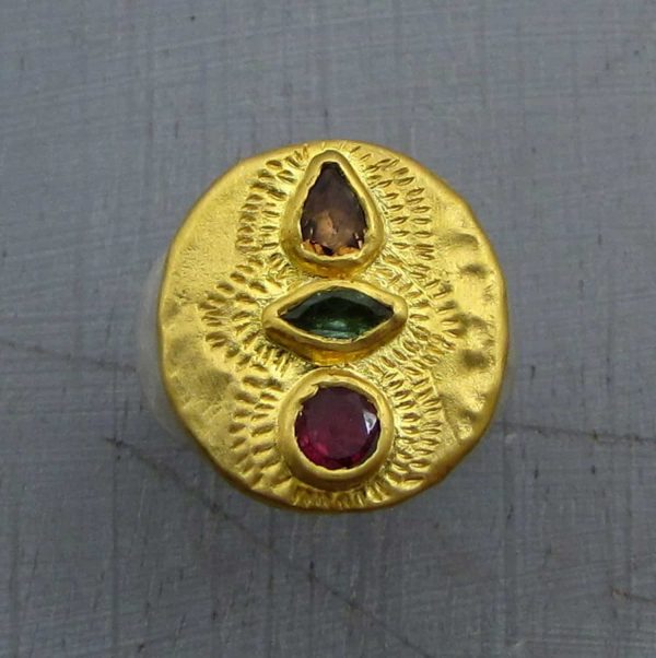 Ethnic Tourmaline 24k gold signet ring