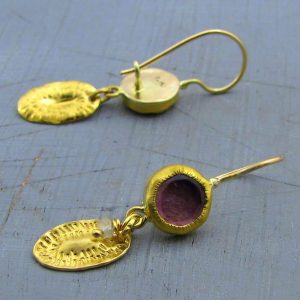 Amethyst dangle 24 karat gold earrings