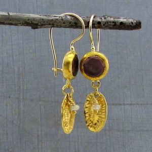 Amethyst dangle 24 karat gold earrings