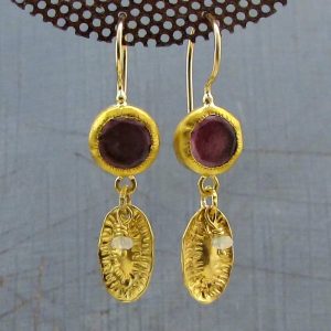 Amethyst dangle 24 karat gold earrings