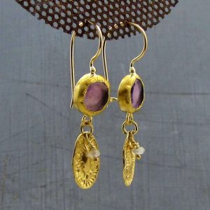 Amethyst dangle 24 karat gold earrings