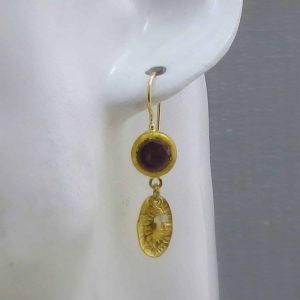 Amethyst dangle 24 karat gold earrings