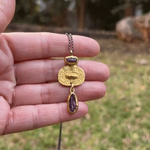 Rough Amethyst 24 karat gold pendant & silver necklace