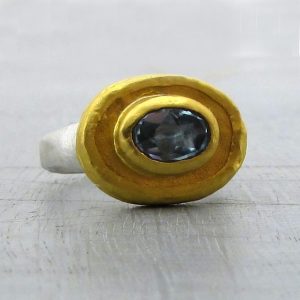 Blue Topaz 24k gold ring