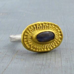 Ethnic handmade Labraorite 24 karat gold ring