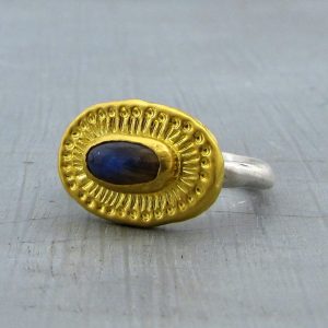 Ethnic handmade Labraorite 24 karat gold ring