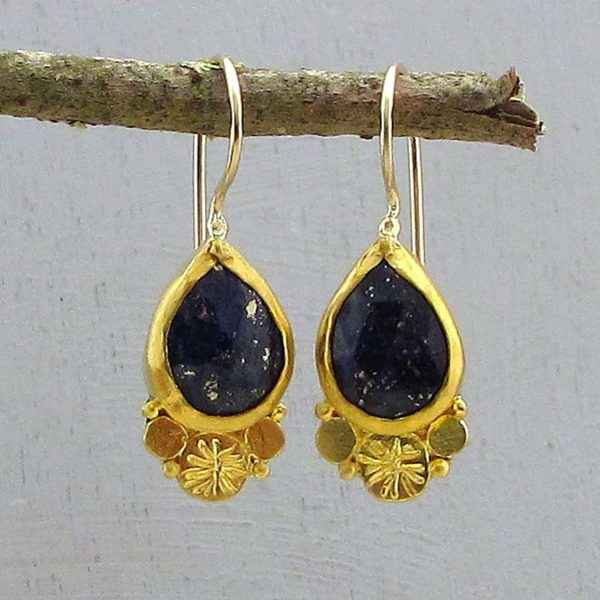 Handmade ethnic Lapis Lazuli 24k gold earrings