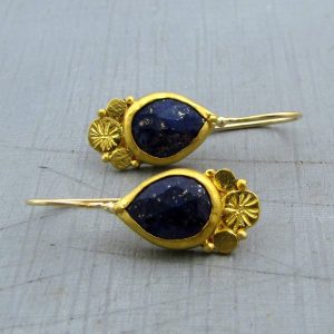 Handmade ethnic Lapis Lazuli 24k gold earrings