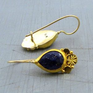 Handmade ethnic Lapis Lazuli 24k gold earrings