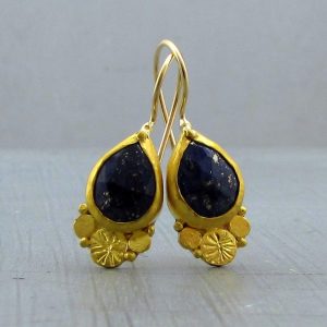 Handmade ethnic Lapis Lazuli 24k gold earrings