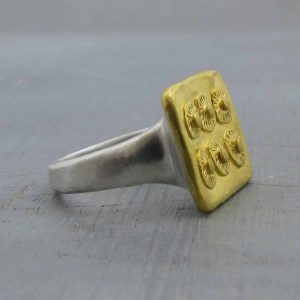 Rectangle ethnic 24 karat gold and silver ring