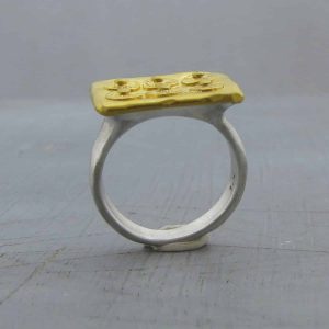 Rectangle ethnic 24 karat gold and silver ring