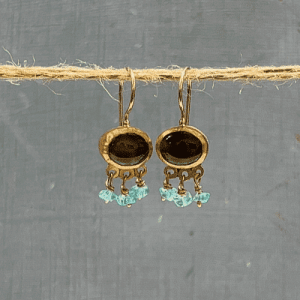 Dangle Smoky Topaz and Apatite 24k gold earrings