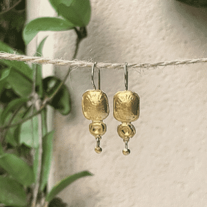 Handmade dangle 24 karat gold earrings