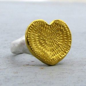 Hammered heart 24k gold ring