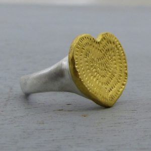 Hammered heart 24k gold ring